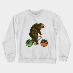 Cycling Bear, Biker Bear, Retro Vintage Funny Bear Humor, Bear Pun, Cycling Humor, Cycling Pun, Bear Sarcasm, Bear Art, Bear Riding Bike, Bicycle Riding Bear Fun Art, Hipster Bear Rider Crewneck Sweatshirt